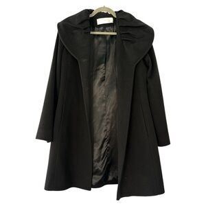 Fleurette Loro Piana Wool Ruffle Neck Mid Length Coat in Black Size 8